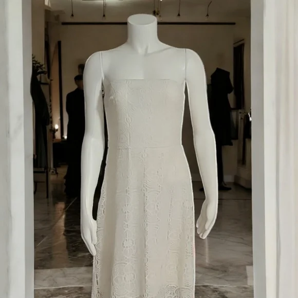 BISOU BISOU Crochet Lace Maxi Dress 10 M White Half Lined Mini Skirt Boho - Picture 4 of 16